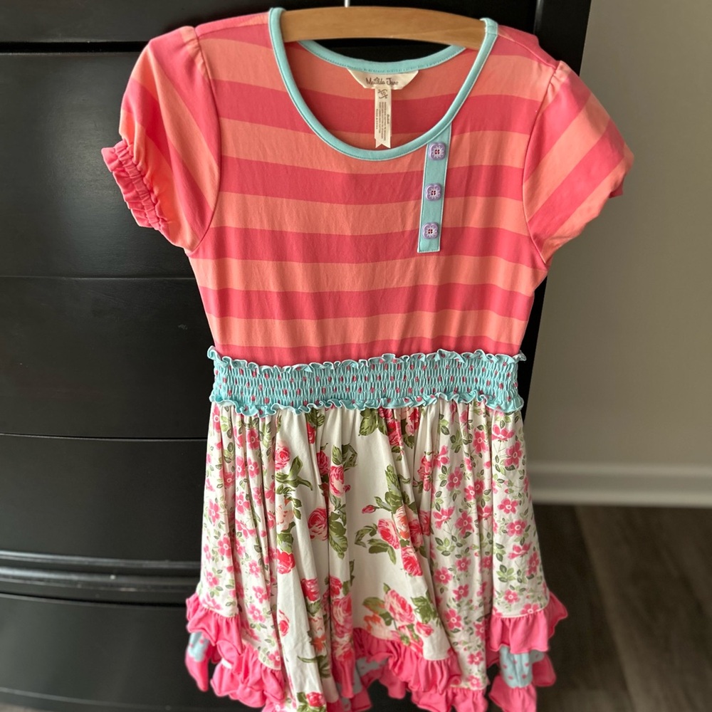 Matilda Jane Twirl Pink and Floral Striped Dress